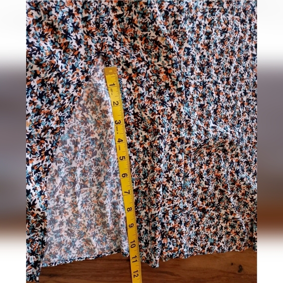 LOFT Western Boho Navy Multi-color Midi Dress with slit And Long Sleeves Sz 12 - Picture 14 of 14